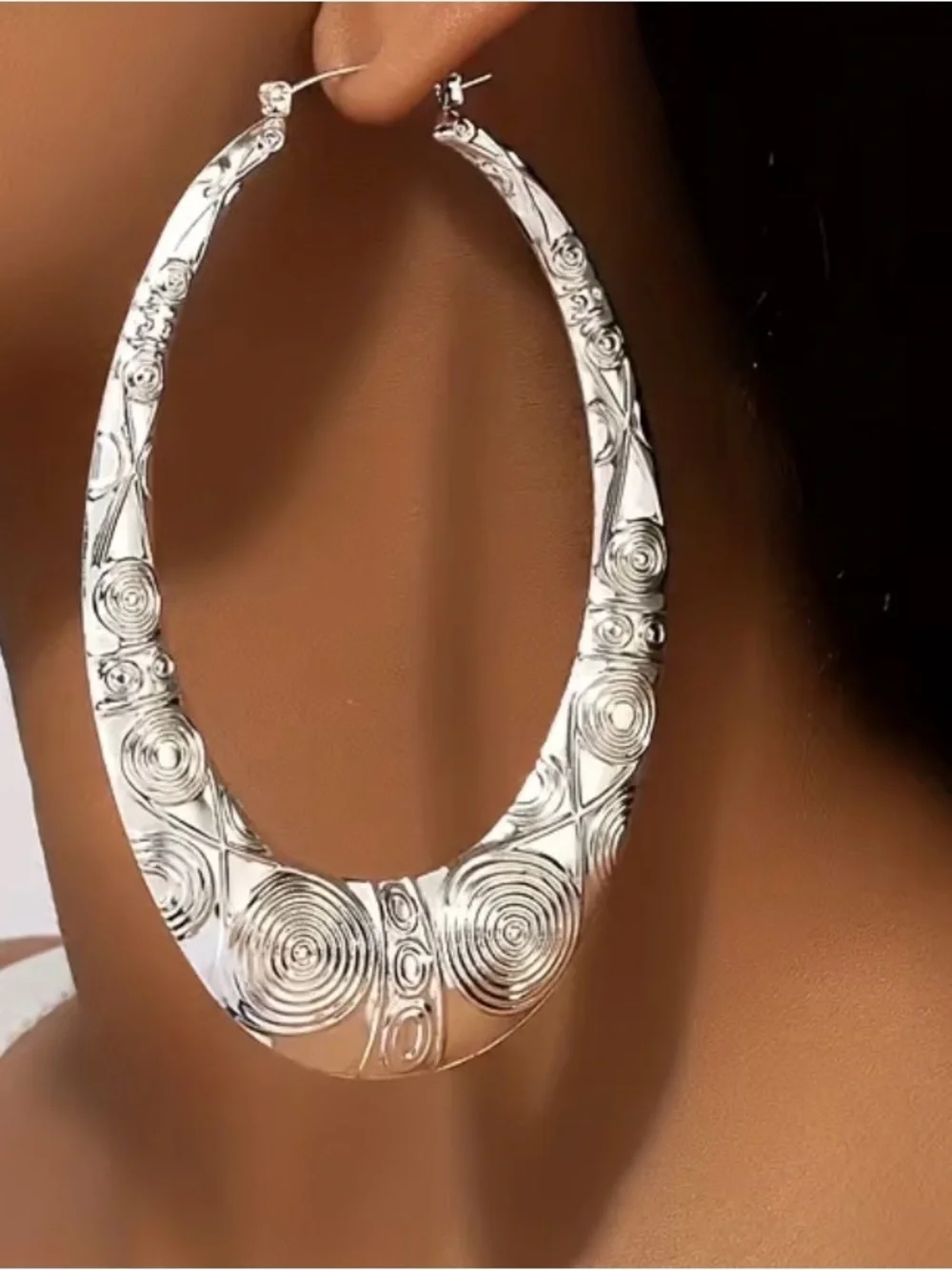 Silver Textured Crescent Hoop Earrings - Women Jewelry